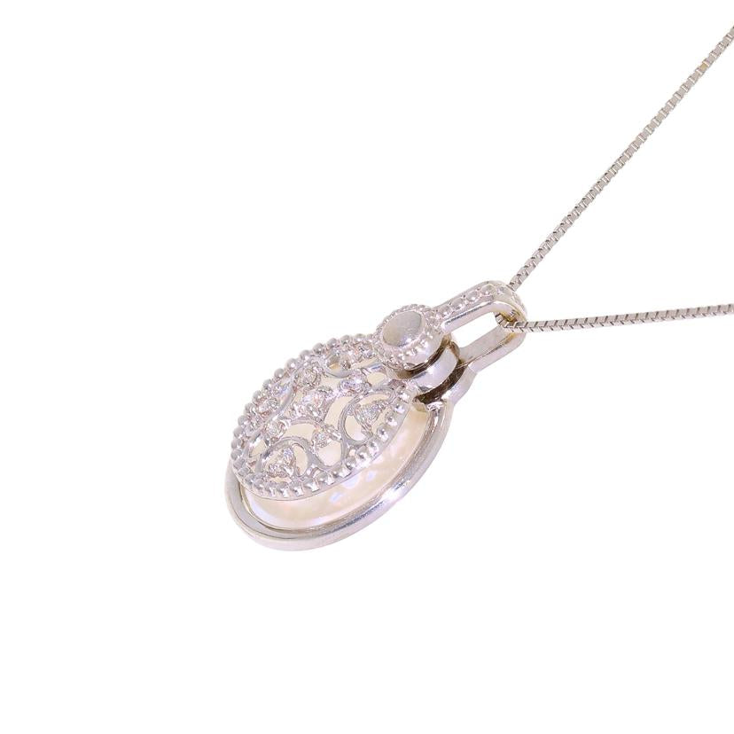 / K18WGパールダイヤネックレス0.14ct//Aランク/05