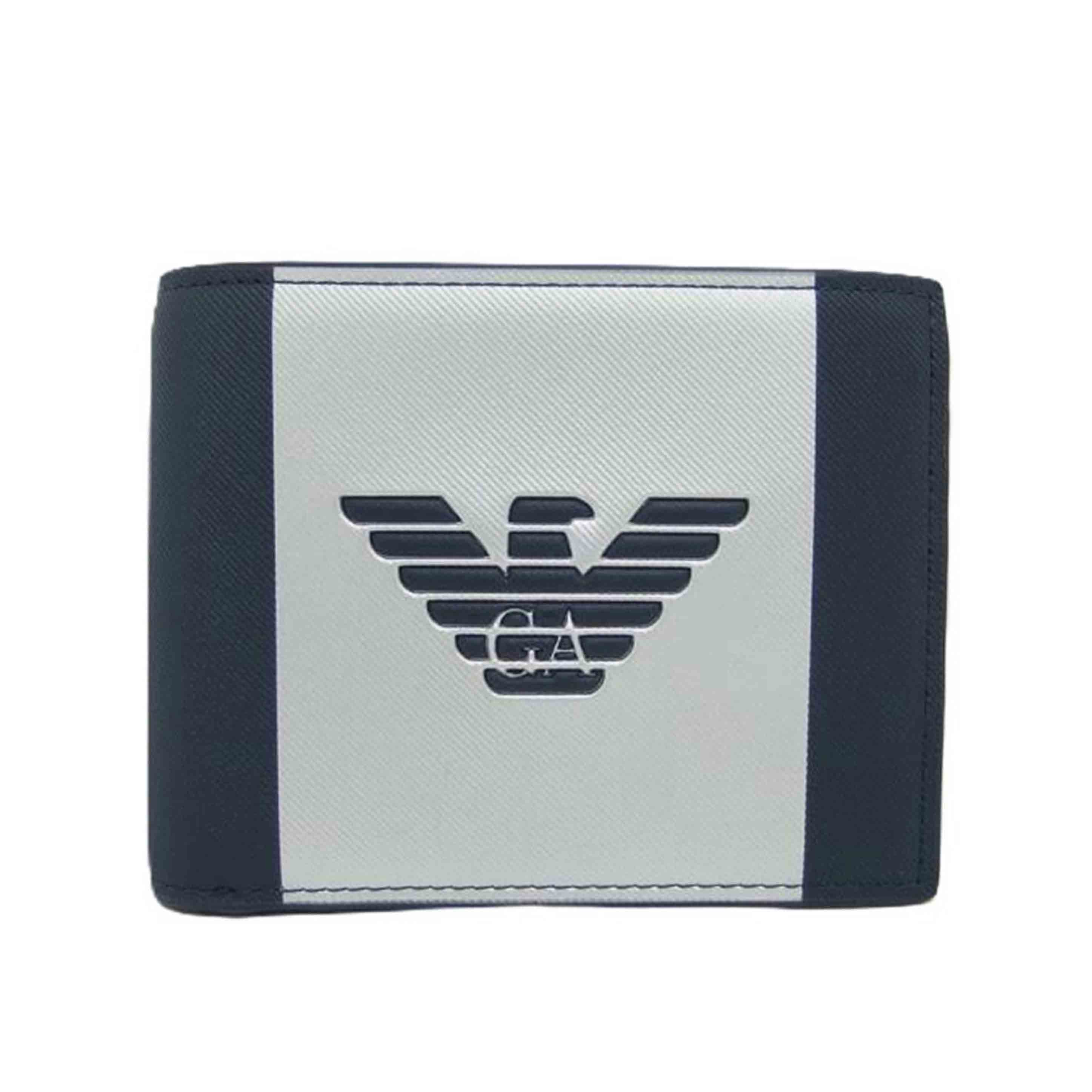 EMPORIO ARMANI エンポリオアルマーニ/二つ折りコンパクト財布/シルバー ネイビー/Y4R165 YFE6J//SAランク/04