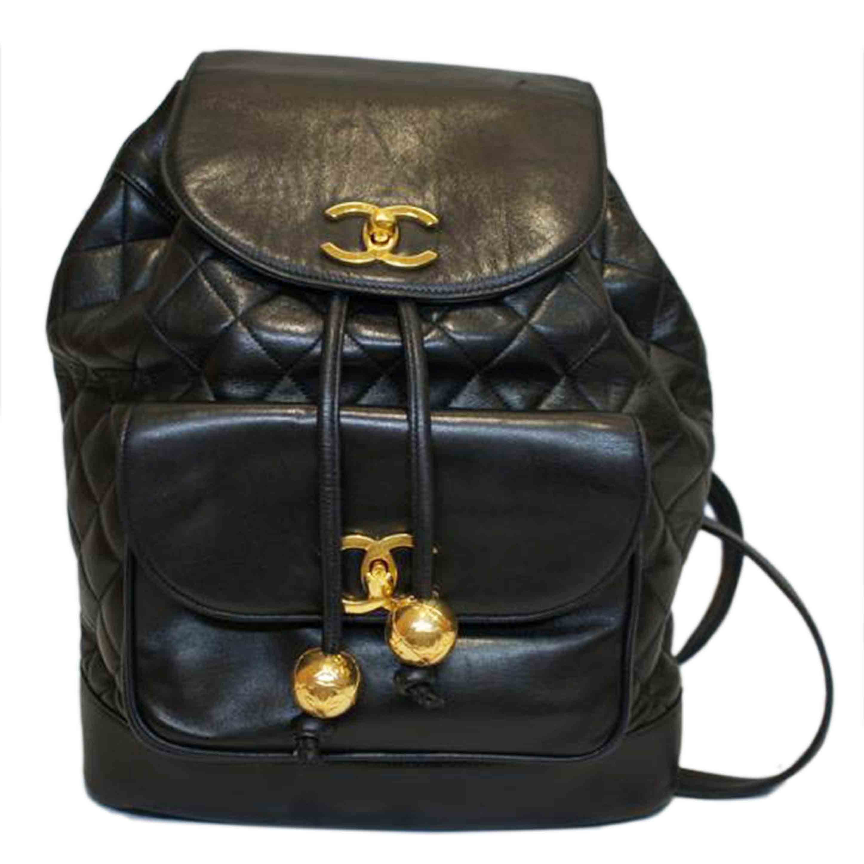 CHANEL シャネル/ダブルココマークラムスキンリュックブラック/ゴールド金具//278****/ABランク/92