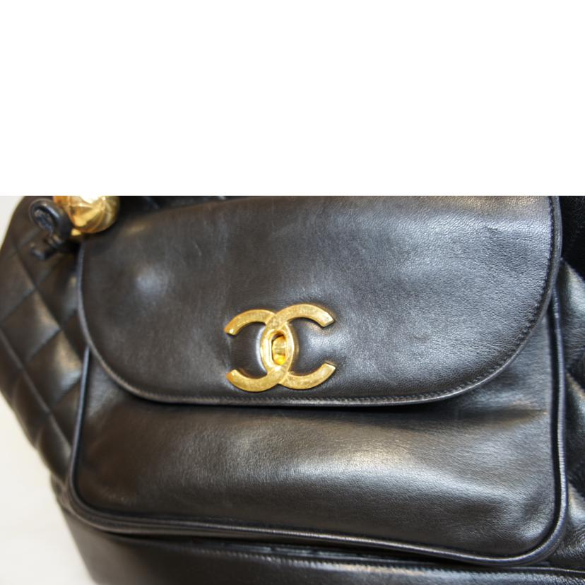 CHANEL シャネル/ダブルココマークラムスキンリュックブラック/ゴールド金具//278****/ABランク/92
