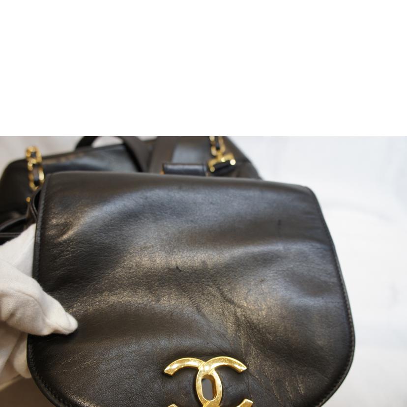 CHANEL シャネル/ダブルココマークラムスキンリュックブラック/ゴールド金具//278****/ABランク/92