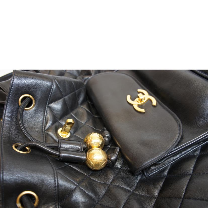 CHANEL シャネル/ダブルココマークラムスキンリュックブラック/ゴールド金具//278****/ABランク/92