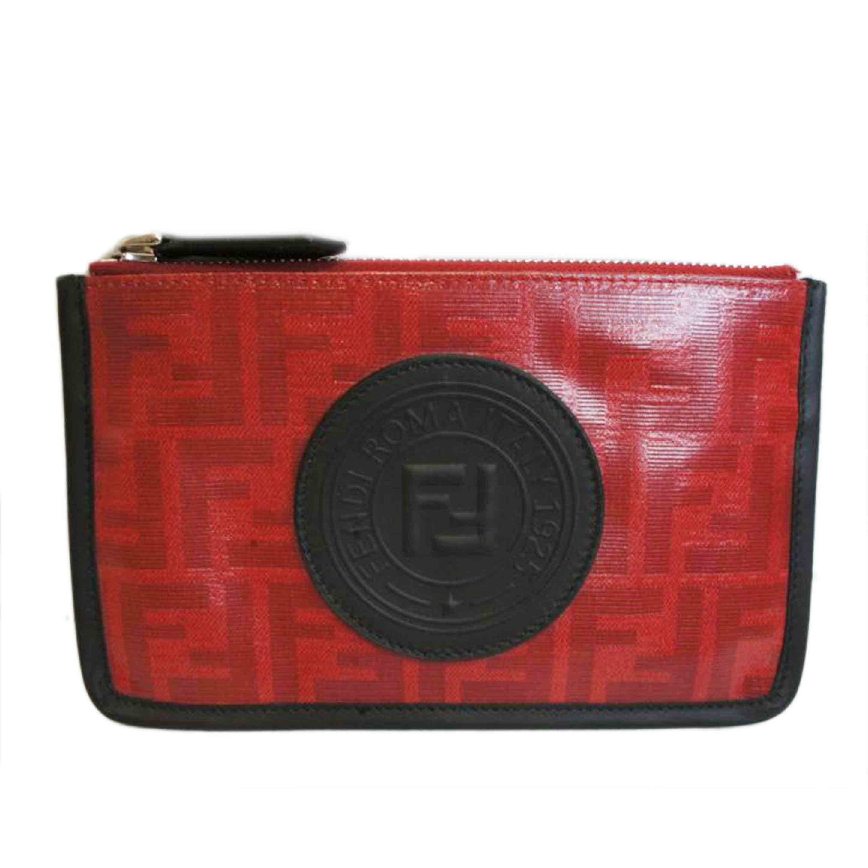 FENDI フェンディ/FFズッカ柄PVCジップポーチレッド//Aランク/92