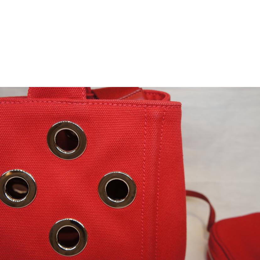 PRADA プラダ/カナパ2WAY/ポーチ付/グロメットキャンバス/パンチングスタッズ/レッド/1BA439//14/*/Aランク/92