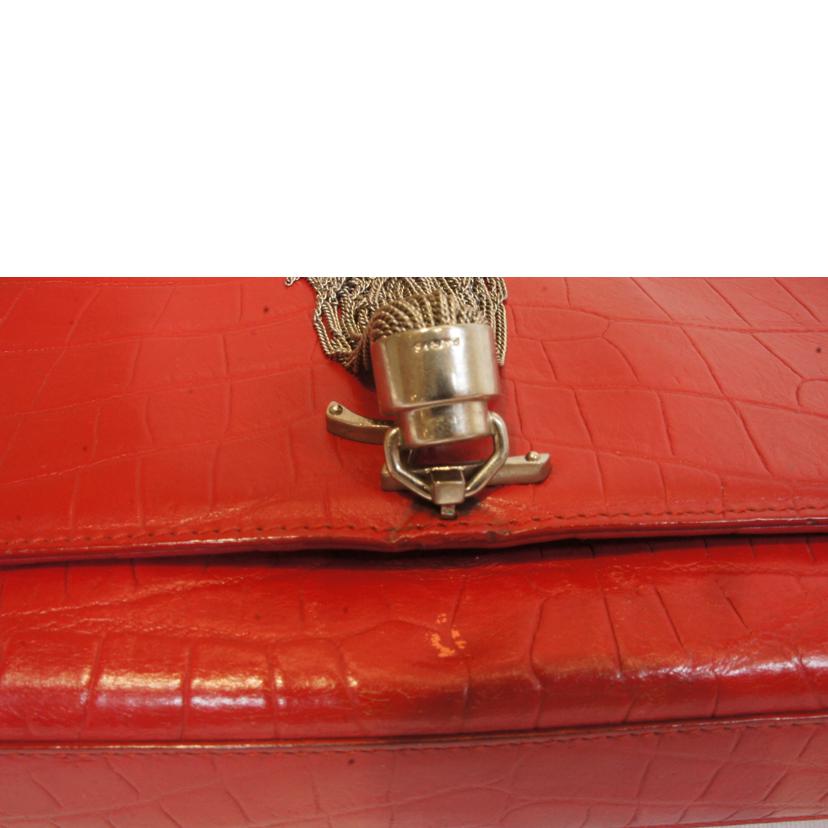 SAINT LAURENT サンローラン/YSLロゴクロコ型押レザーチェーンショルダーレッド//ABランク/92