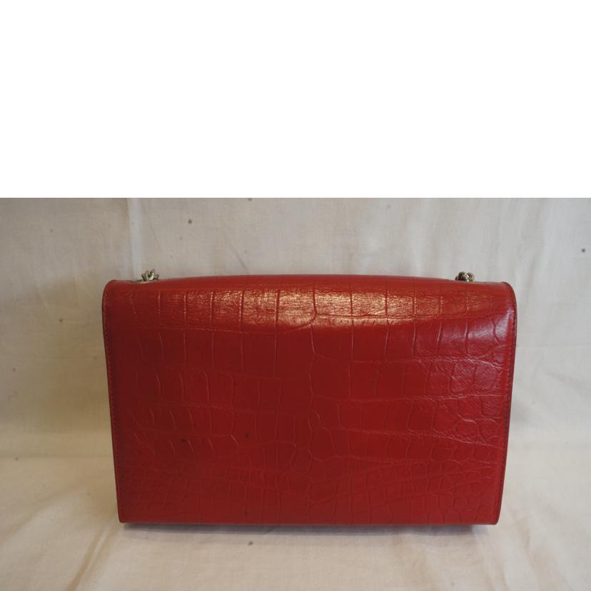 SAINT LAURENT サンローラン/YSLロゴクロコ型押レザーチェーンショルダーレッド//ABランク/92