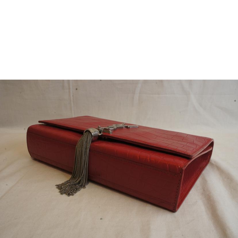 SAINT LAURENT サンローラン/YSLロゴクロコ型押レザーチェーンショルダーレッド//ABランク/92