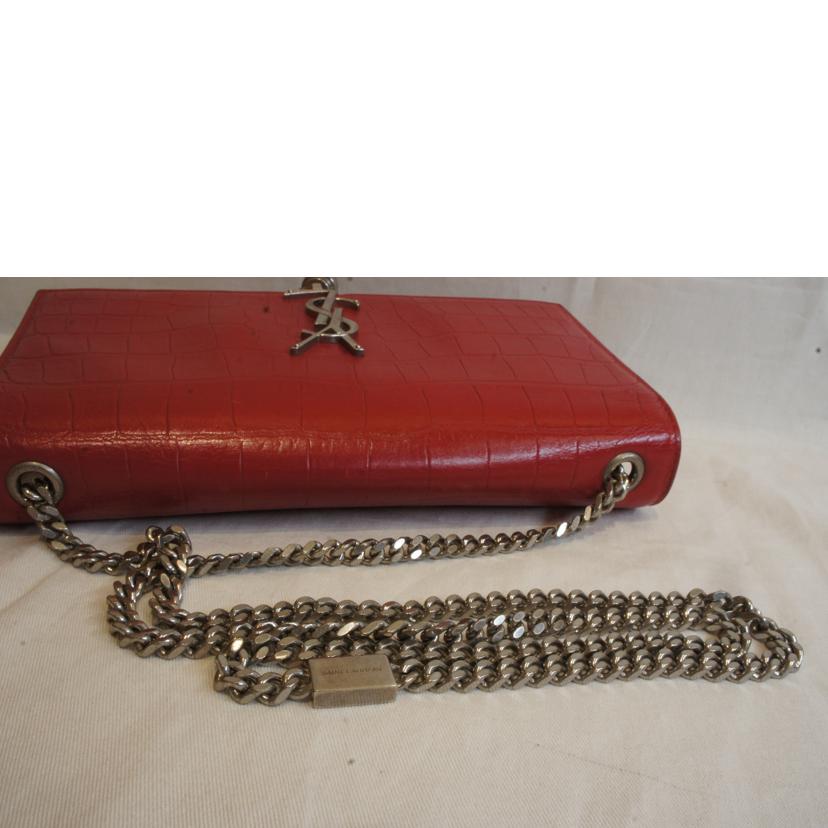 SAINT LAURENT サンローラン/YSLロゴクロコ型押レザーチェーンショルダーレッド//ABランク/92