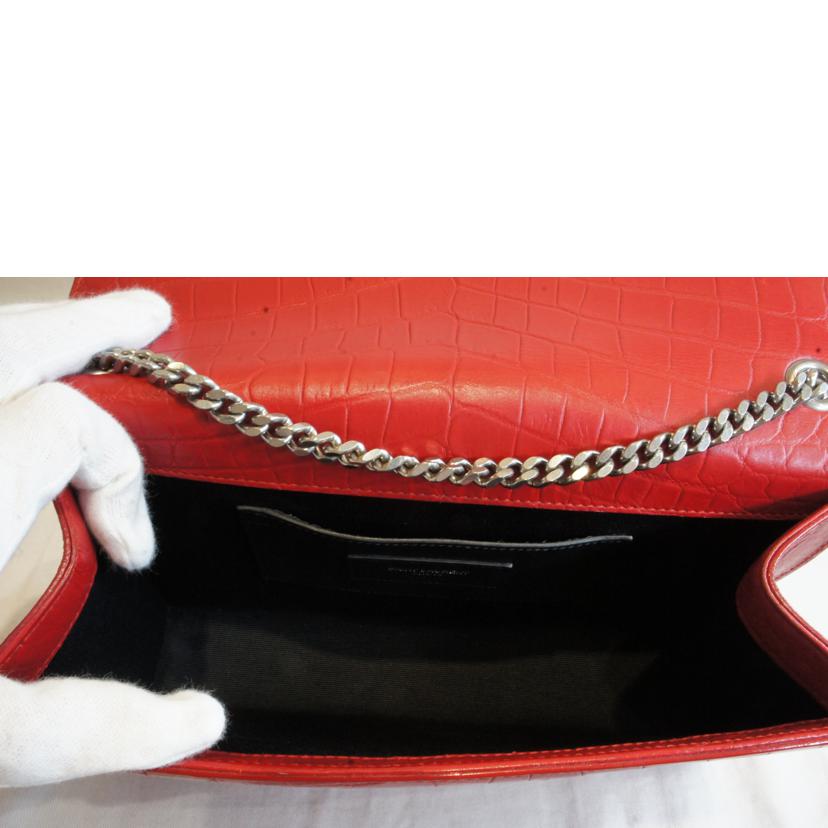 SAINT LAURENT サンローラン/YSLロゴクロコ型押レザーチェーンショルダーレッド//ABランク/92