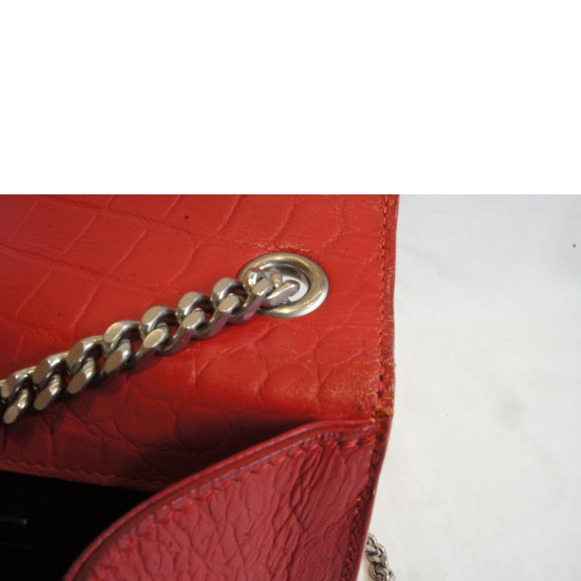 SAINT LAURENT サンローラン/YSLロゴクロコ型押レザーチェーンショルダーレッド//ABランク/92