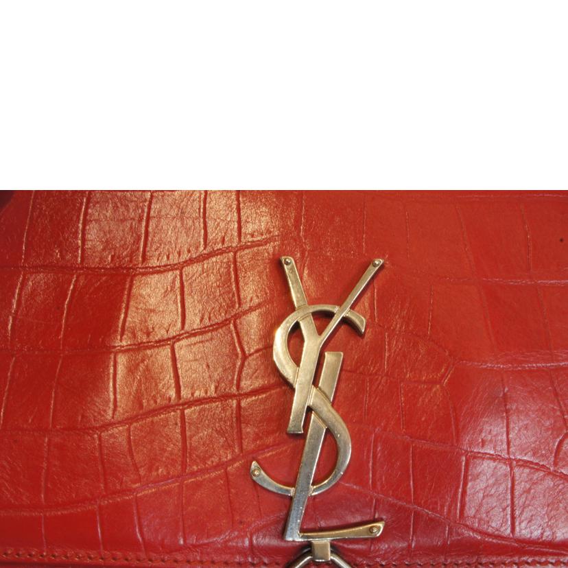 SAINT LAURENT サンローラン/YSLロゴクロコ型押レザーチェーンショルダーレッド//ABランク/92