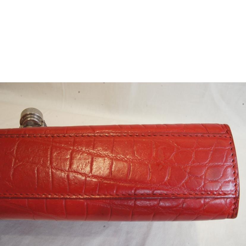 SAINT LAURENT サンローラン/YSLロゴクロコ型押レザーチェーンショルダーレッド//ABランク/92