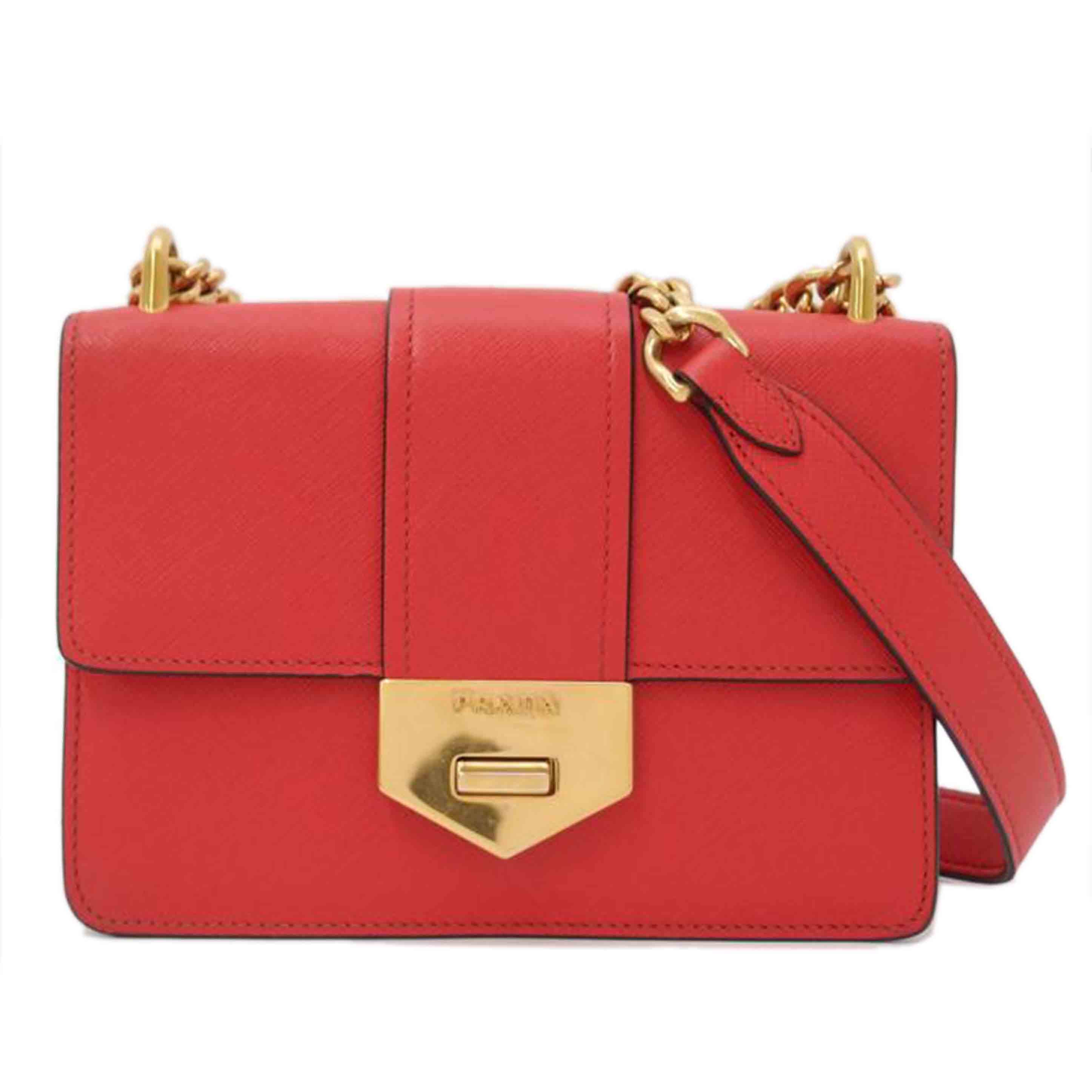 PRADA プラダ/サフィアーノチェーンショルダー/レッド/1BD089//59/Aランク/69