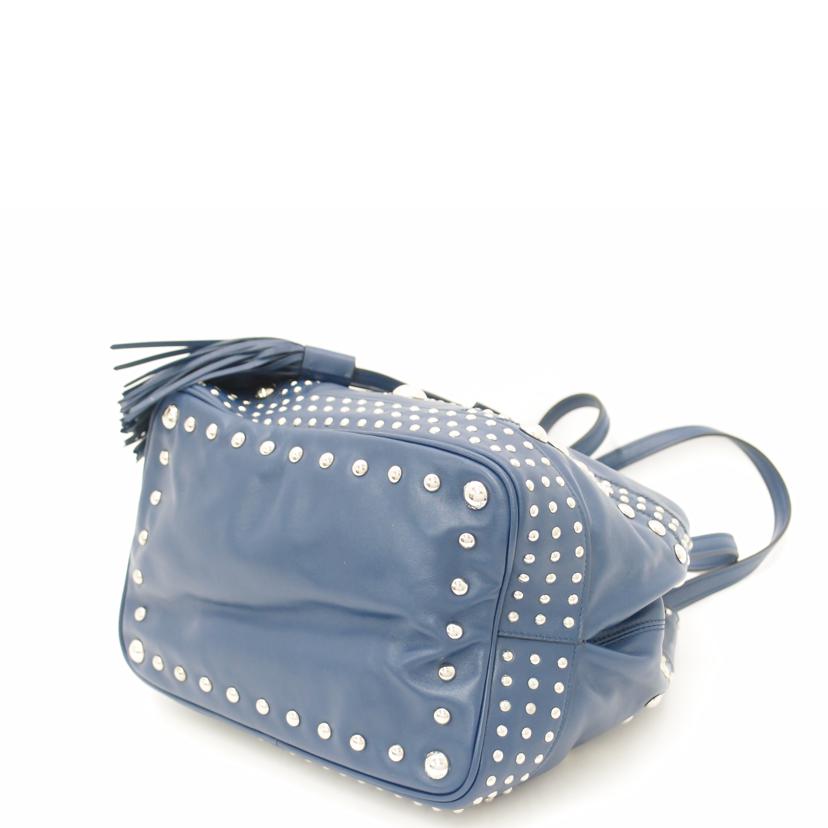 PRADA プラダ/レザースタッズフリンジドローストリングトート/ブルー/B5061M//8/Aランク/69