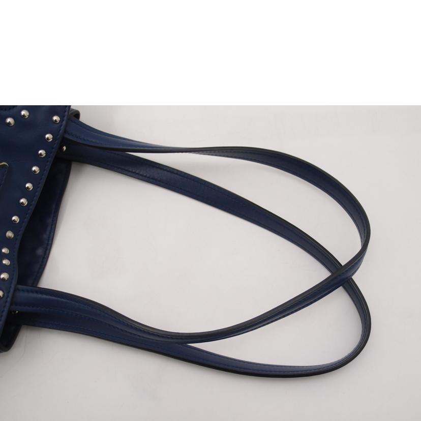 PRADA プラダ/レザースタッズフリンジドローストリングトート/ブルー/B5061M//8/Aランク/69