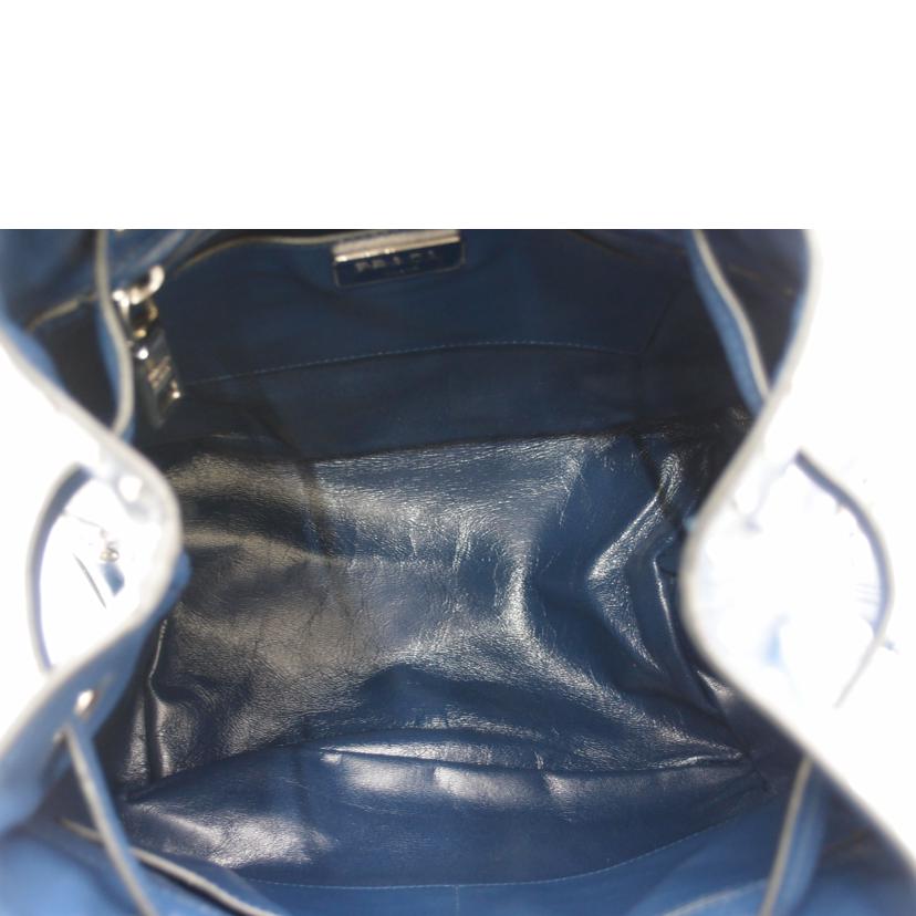 PRADA プラダ/レザースタッズフリンジドローストリングトート/ブルー/B5061M//8/Aランク/69