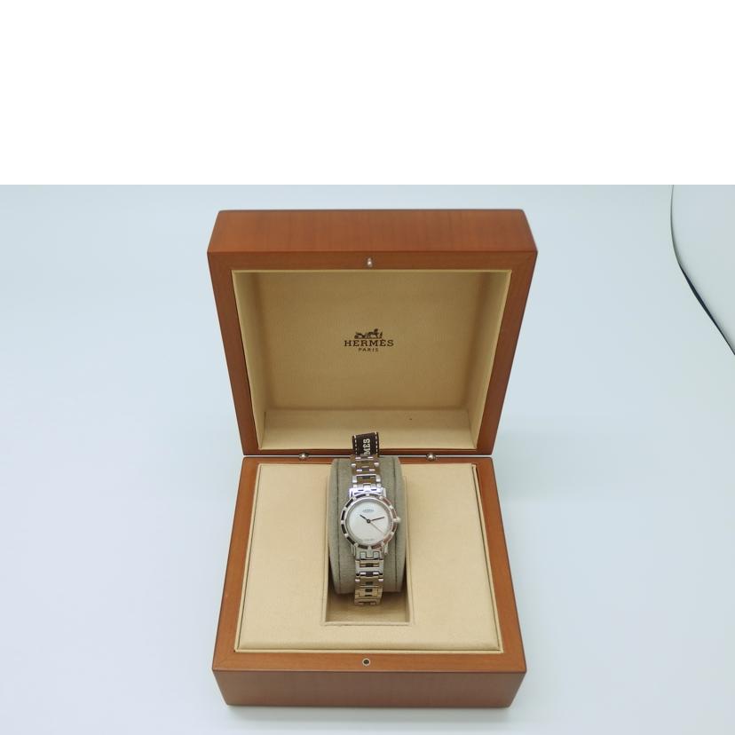 HERMES エルメス/クリッパー・ナクレ/ホワイトシェル/ベゼルダイヤ/クォーツ/CL4.230//229****/ABランク/82