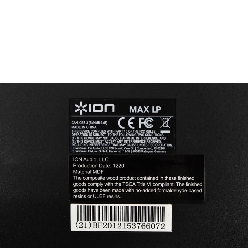 ion audio アイオンオーディオ/レコードプレーヤー/MAX LP//ABランク/75