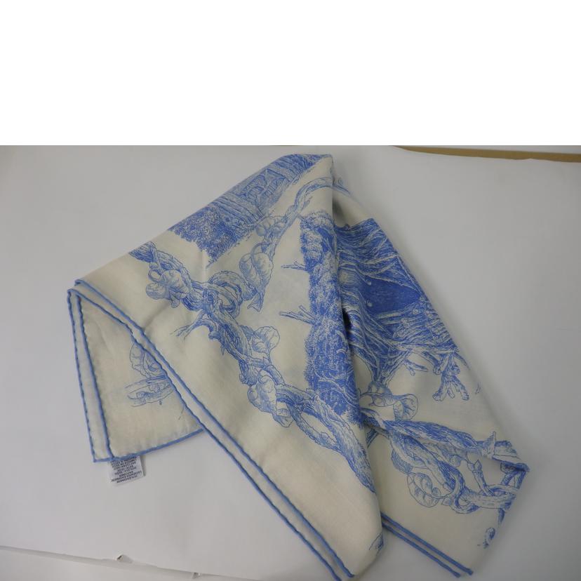 HERMES エルメス/カレジェアン/ショール・ストール/カシミヤ×シルク/CANABES/白×ネイビー//Aランク/84