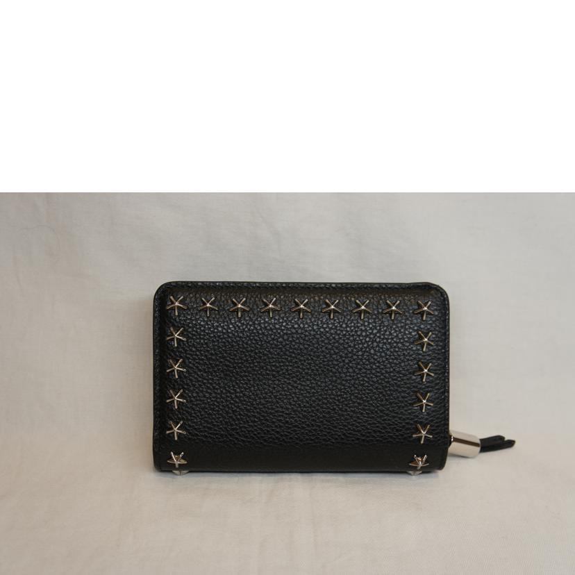 JIMMY CHOO ジミーチュウ/スタースタッズラウンドファスナーレザーウォレットブラック//SAランク/92