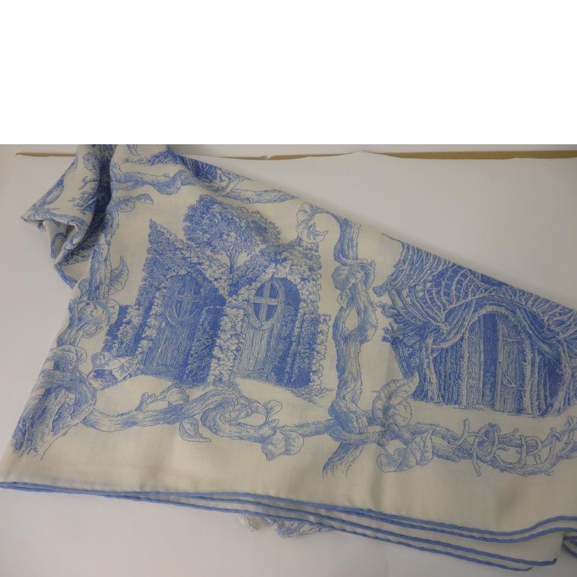 HERMES エルメス/カレジェアン/ショール・ストール/カシミヤ×シルク/CANABES/白×ネイビー//Aランク/84