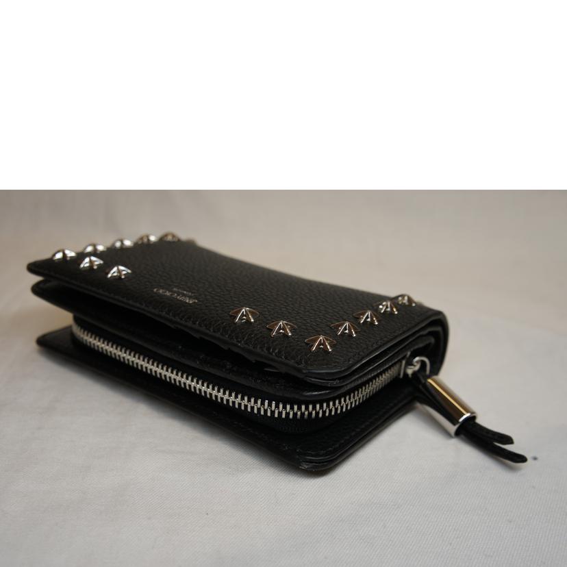 JIMMY CHOO ジミーチュウ/スタースタッズラウンドファスナーレザーウォレットブラック//SAランク/92