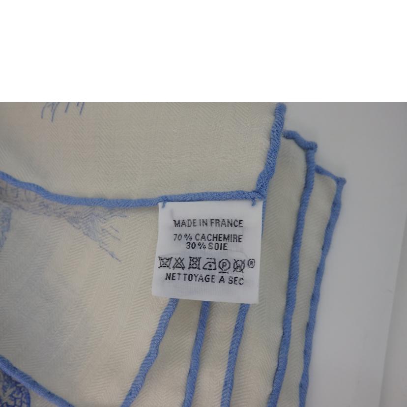 HERMES エルメス/カレジェアン/ショール・ストール/カシミヤ×シルク/CANABES/白×ネイビー//Aランク/84