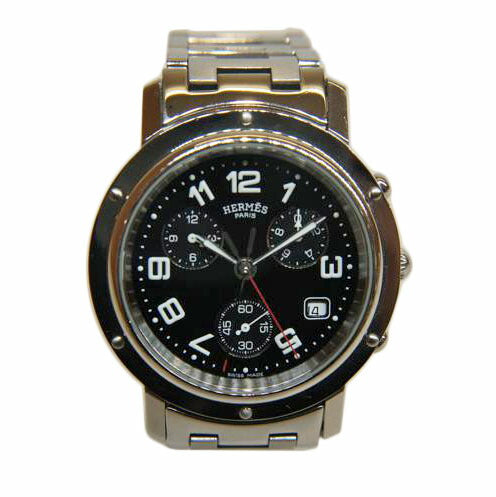HERMES エルメス/クリッパークロノグラフ/SS/黒文字盤/CL1.910//242****/ABランク/92