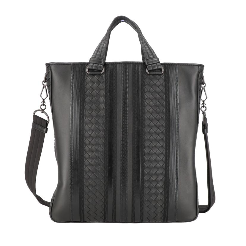 BOTTEGA VENETA/イントレチャートテックストライプ2Wayトート/ブラック//Aランク/75