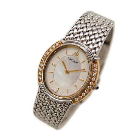 SEIKO セイコー 18KT×SS シェル文字盤 腕時計 5A70-0AT0/CREDOR・ダイヤベゼル/レディース/クオーツ/GSWE942//190***/Aランク/69