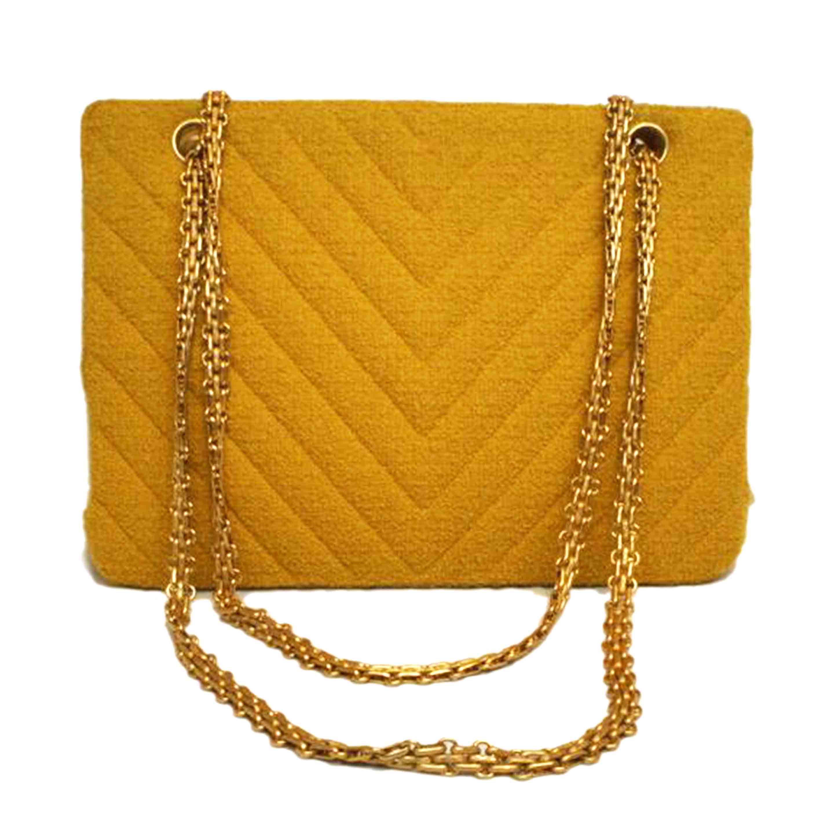 CHANEL シャネル/Vステッチキルティングウールチェーンショルダーイエロー//372****/ABランク/92