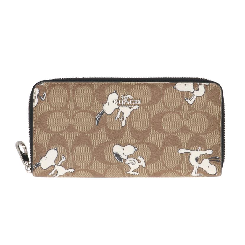 COACH コーチ/ジップアラウンドウォレット スヌーピー シグネチャー/C4596//D21**/Aランク/85