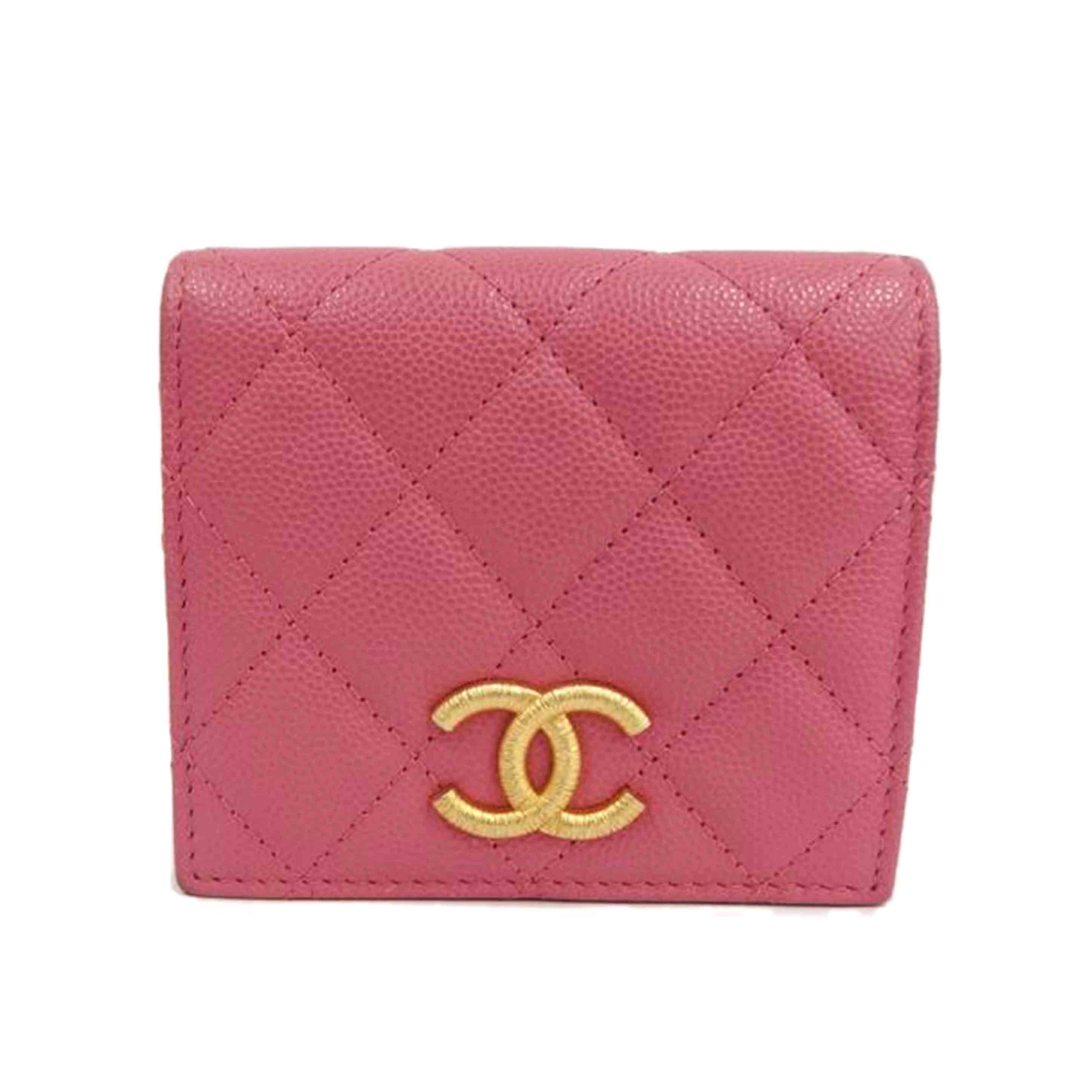 シャネルキャビアスキン折財布 美品♫ シャネル CHANEL 2つ折り財布 キャビアスキン スモールウォレット