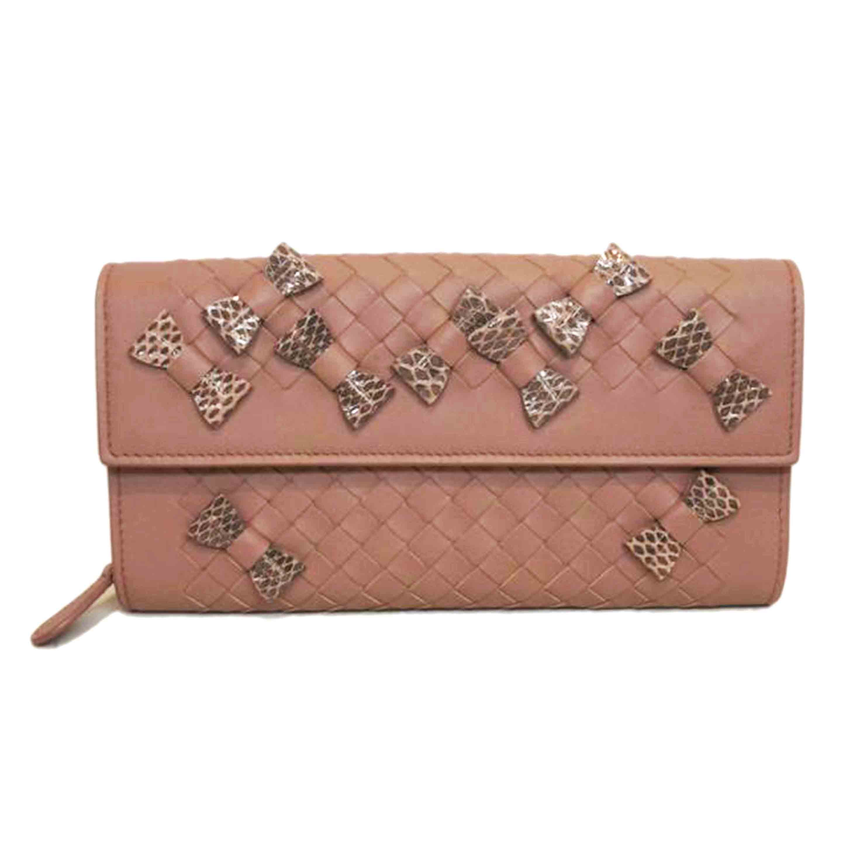 BOTTEGA VENETA ボッテガヴェネタ/リボニントレチャートロングウォレットピンクベージュ//SAランク/92