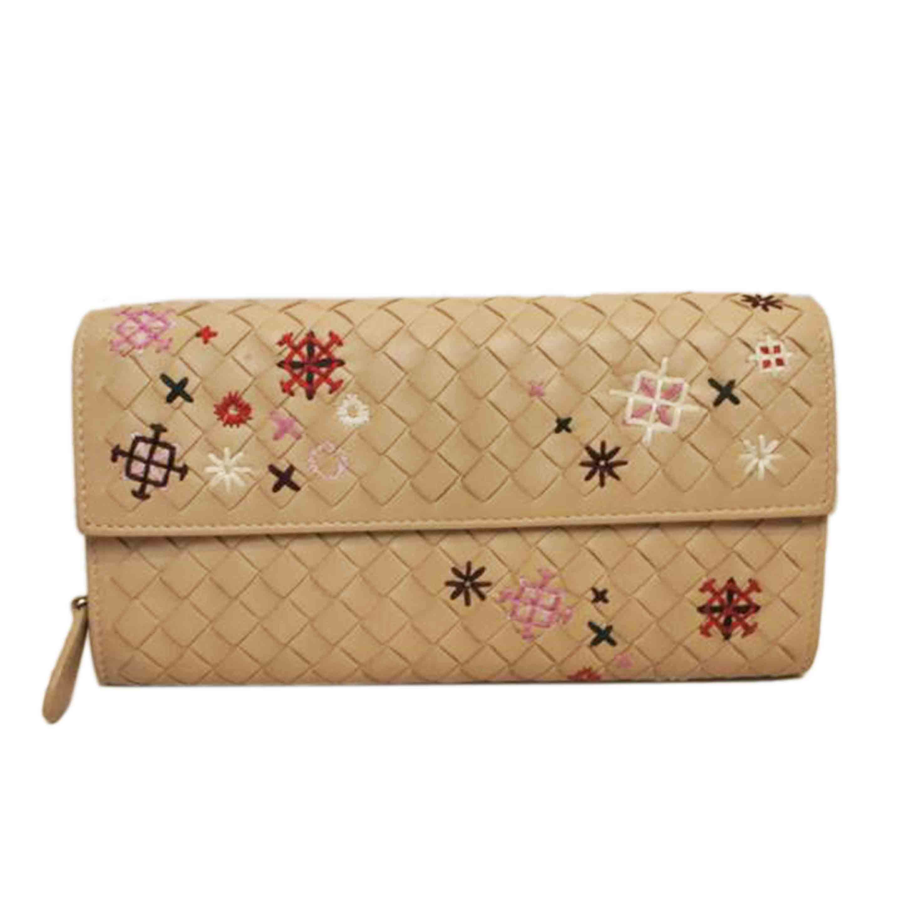 BOTTEGA VENETA ボッテガヴェネタ/刺繍イントレチャートレザーロングウォレット//SAランク/92