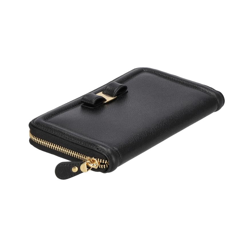 Ferragamo フェラガモ/ヴァラリボンラウンドファスナー長財布/ブッラク/22-C908//SAランク/75