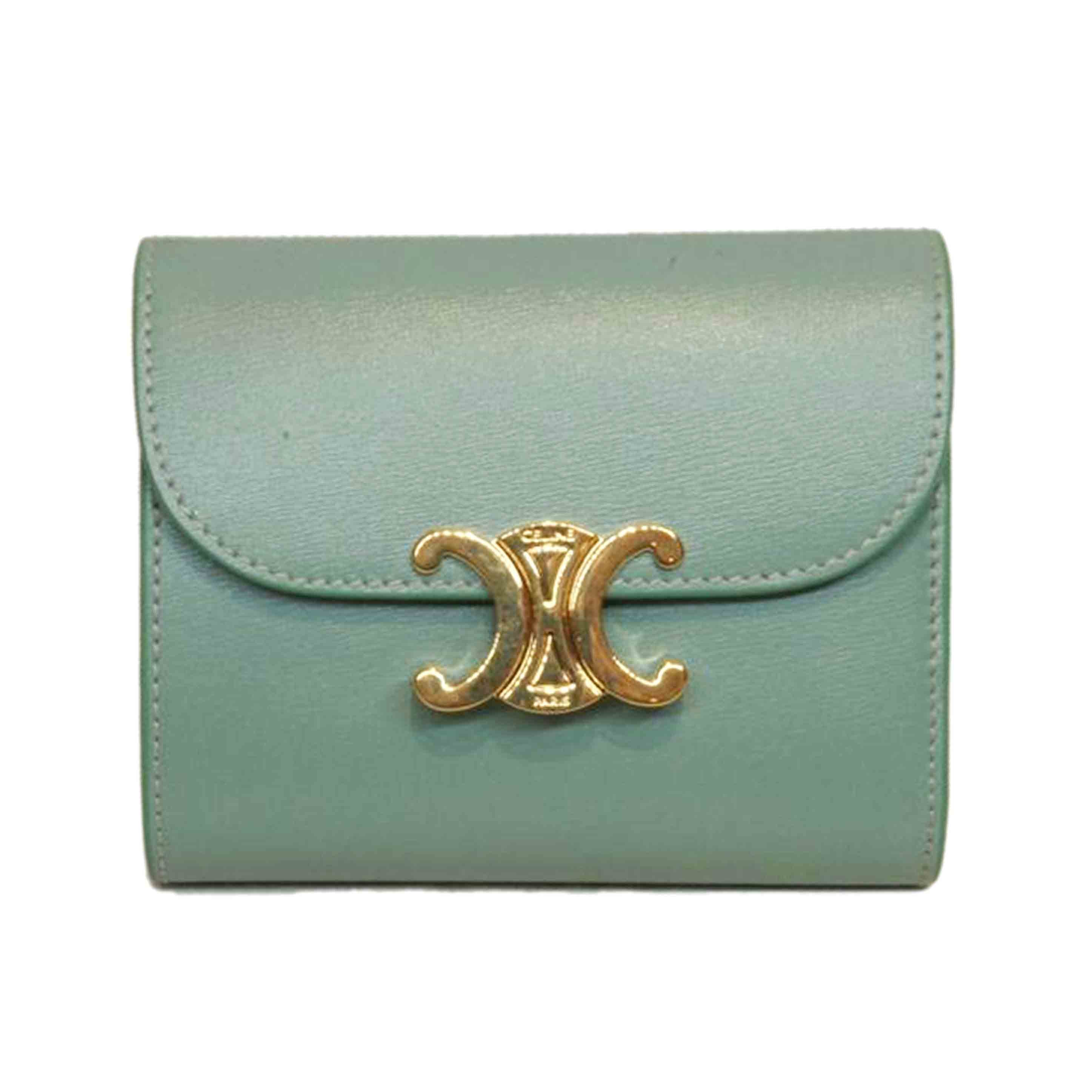 CELINE セリーヌ/トリオンフコンパクトウォレットグリーン//SAランク/92