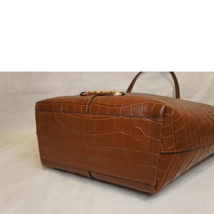MICHAEL KORS/クロコ型押バケットトートブラウンMK金具//Aランク/92