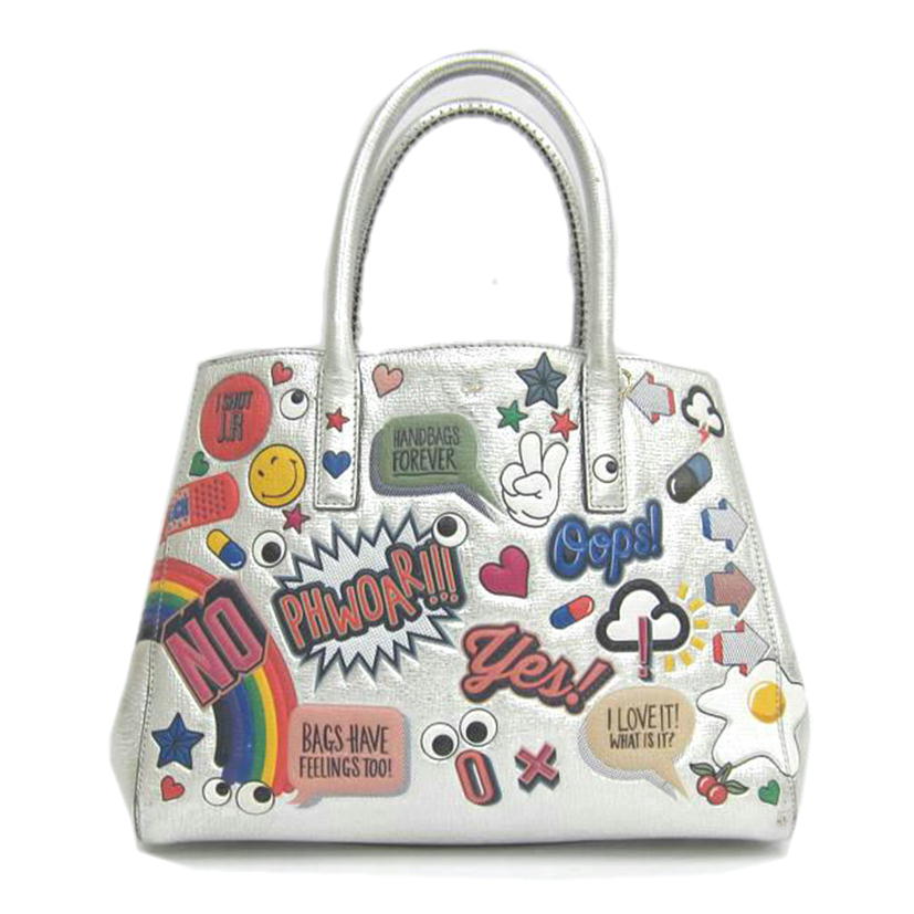ANYA HINDMARCH アニヤハインドマーチ/ANYA HINDMARCH ステッカーズトートバック/シルバー//Bランク/82