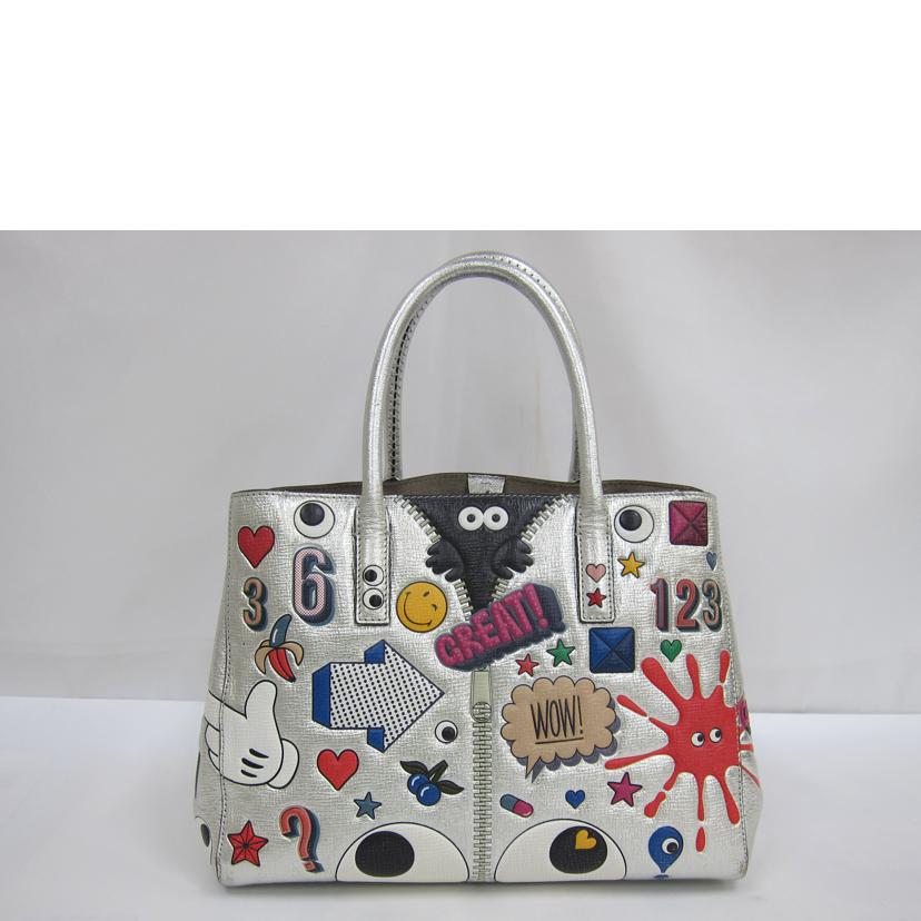 ANYA HINDMARCH アニヤハインドマーチ/ANYA HINDMARCH ステッカーズトートバック/シルバー//Bランク/82