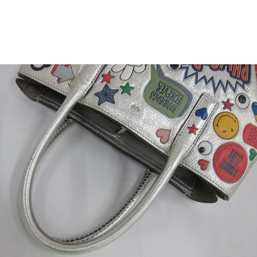 ANYA HINDMARCH アニヤハインドマーチ/ANYA HINDMARCH ステッカーズトートバック/シルバー//Bランク/82