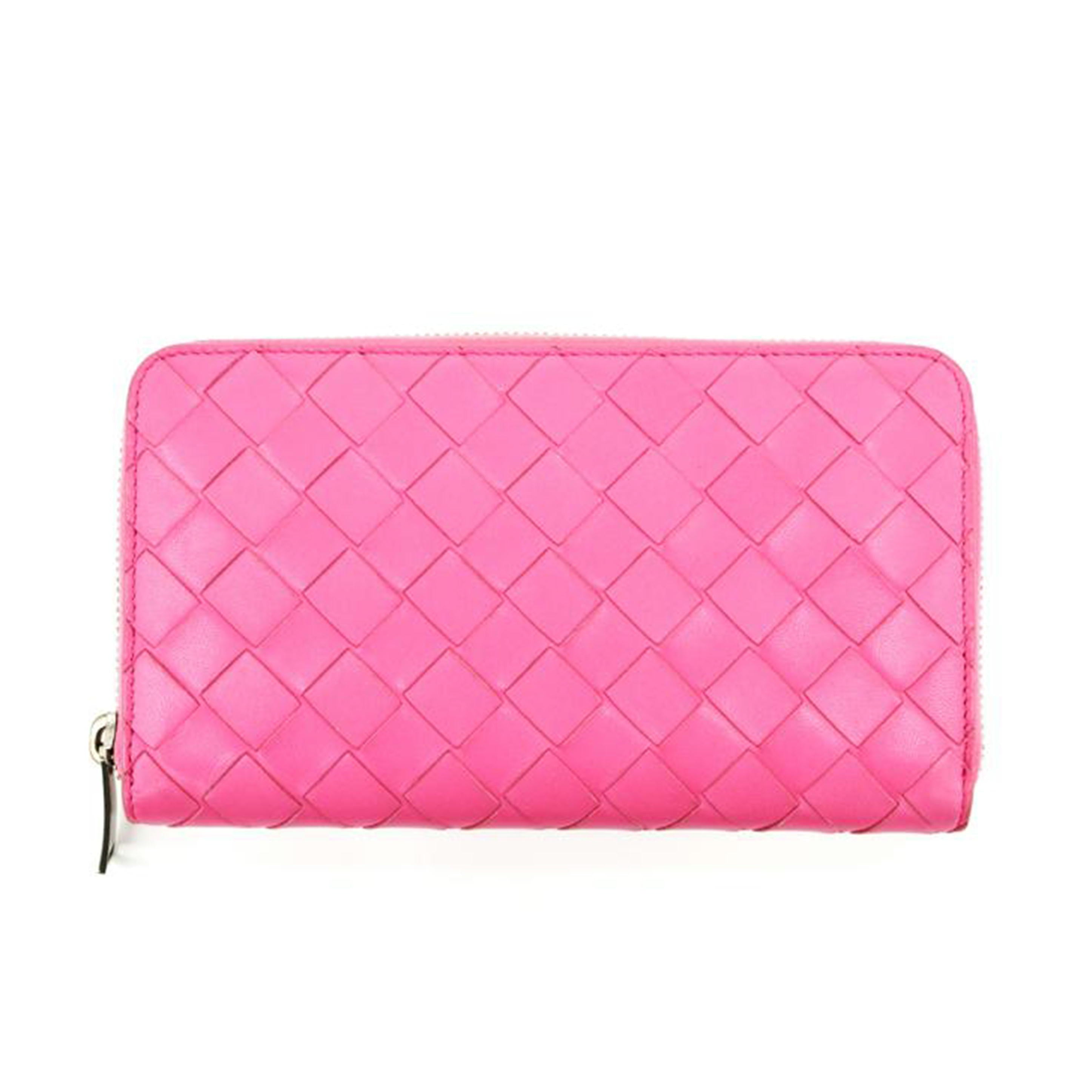 BOTTEGA VENETA ボッテガヴェネタ/イントレチャートラウンドジップ長財布/ピンク//502*******/Bランク/75