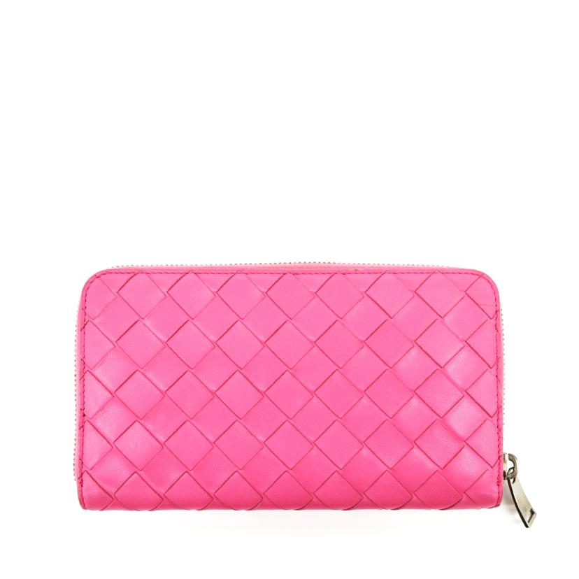 BOTTEGA VENETA ボッテガヴェネタ/イントレチャートラウンドジップ長財布/ピンク//502*******/Bランク/75