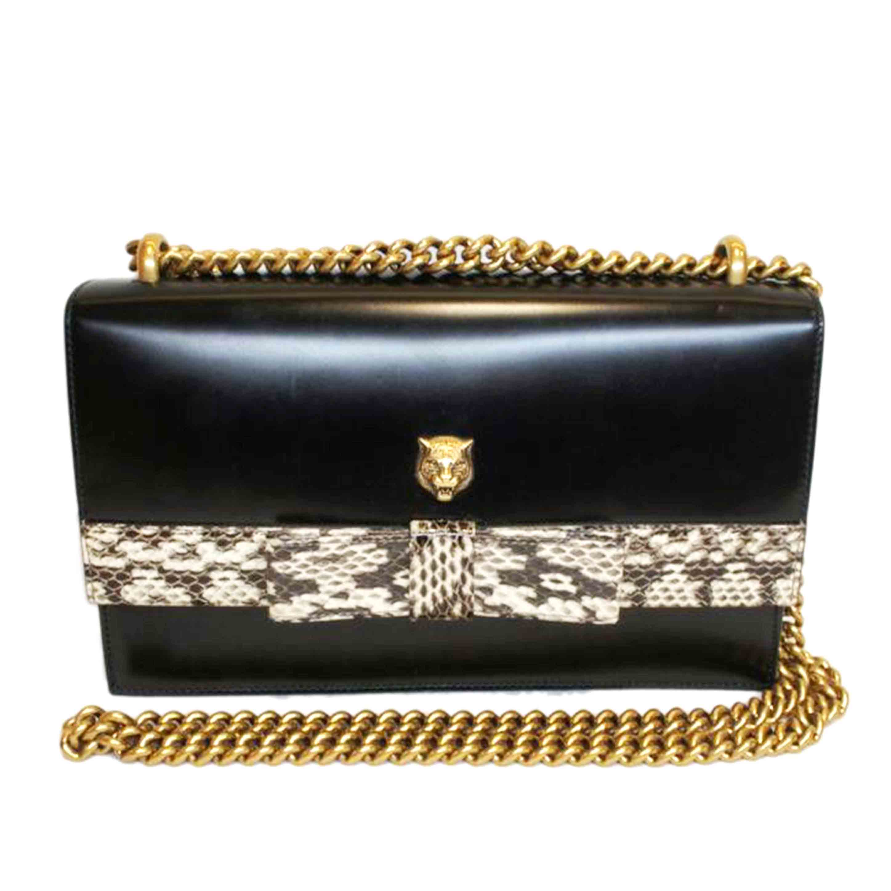 GUCCI グッチ/パイソンリボンタイガーエンブレムレザーチェーンショルダー/432411//493***/Aランク/92