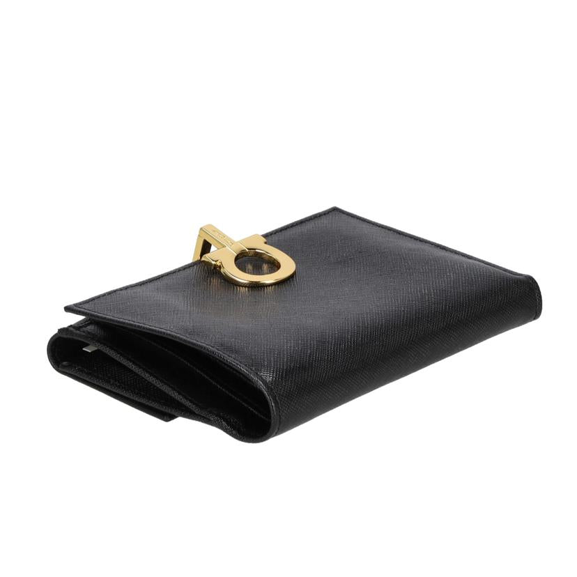 Salvatore Ferragamo サルヴァトーレ フェラガモ/ガンチーニ レザー 二つ折り財布/ブラック/AQ-220773//Sランク/01