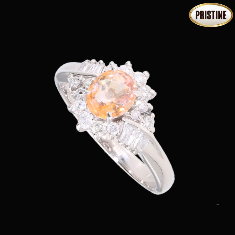 / PT900パパラチアサファイアダイヤリング0.956/D0.35ct 4.6g 鑑//Aランク/75