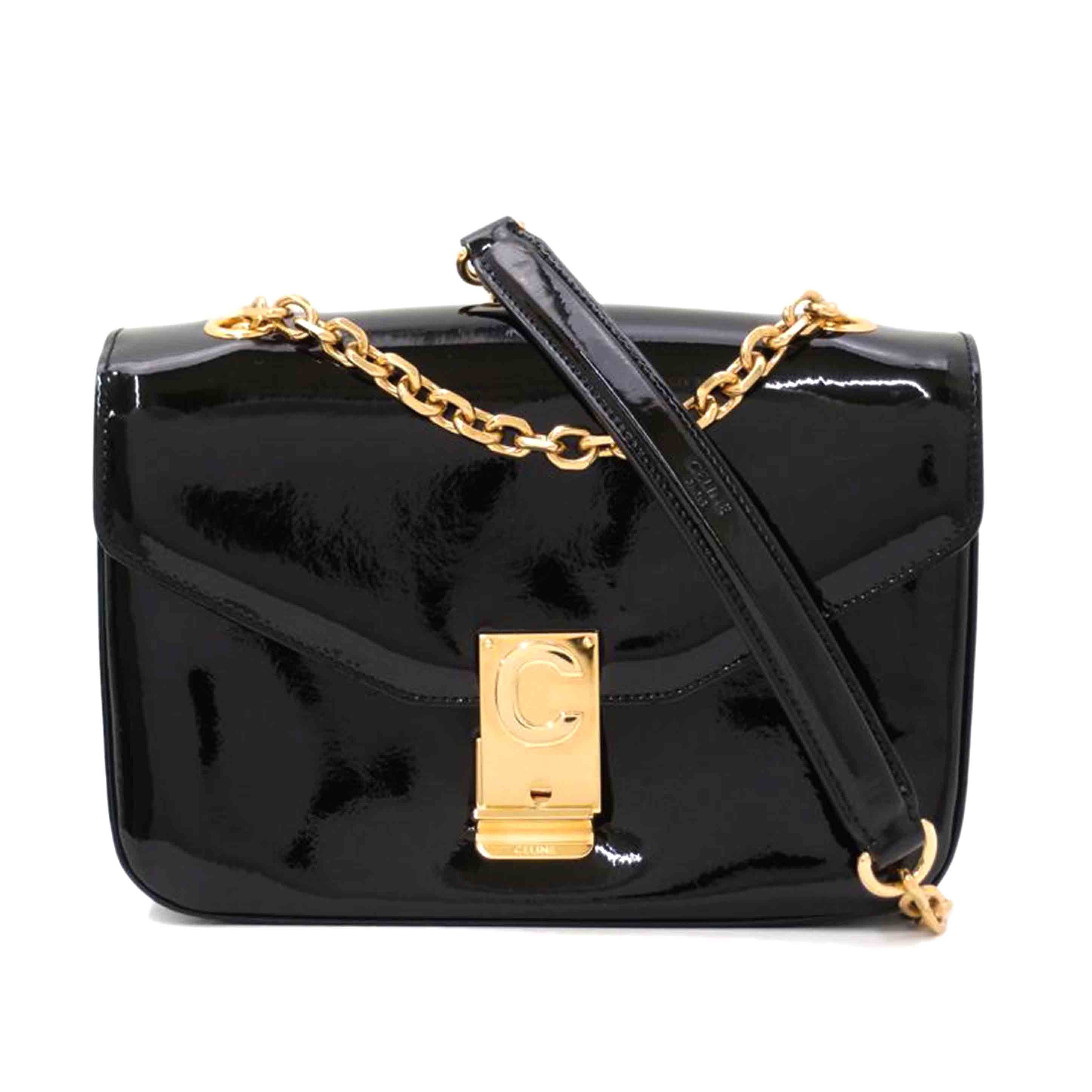 CELINE セリーヌ/Cミディアムエナメルチェーンショルダー/ブラック/187253BFA//CA-****/Aランク/69