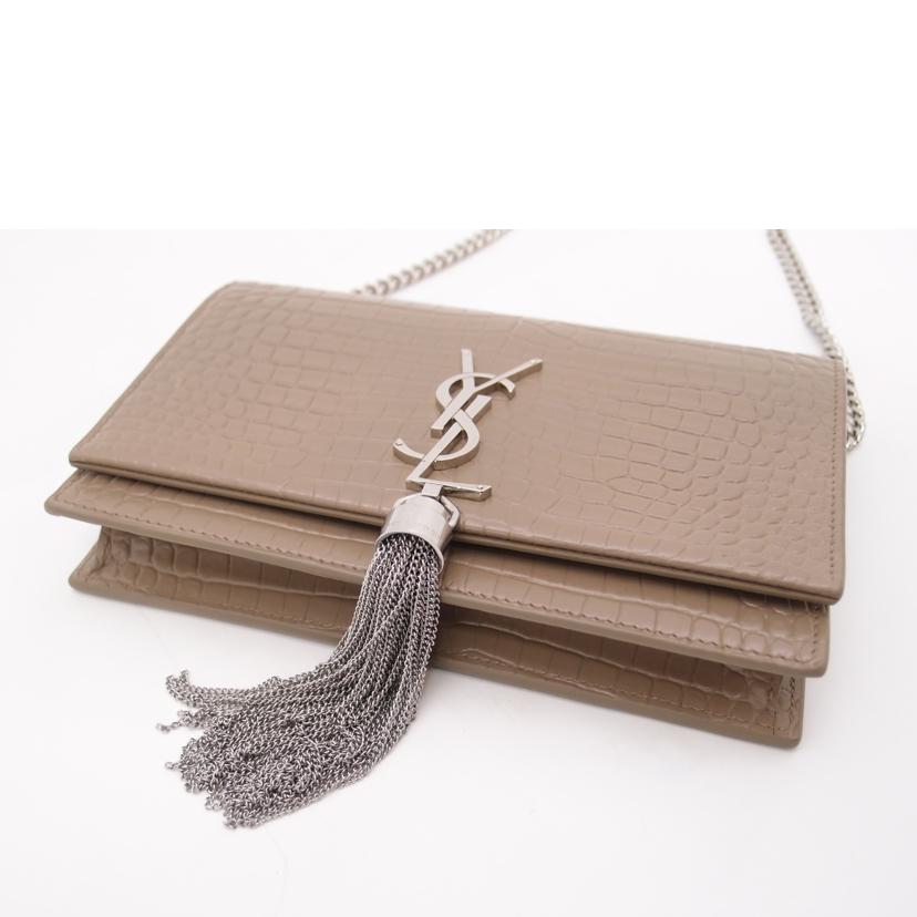 SAINT LAURENT サンローラン/ケイトクロコ調チェーンウォレット/グレージュ系/452159//031*/Aランク/69