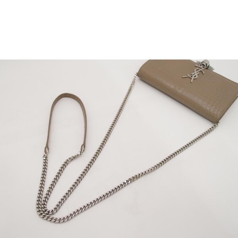 SAINT LAURENT サンローラン/ケイトクロコ調チェーンウォレット/グレージュ系/452159//031*/Aランク/69