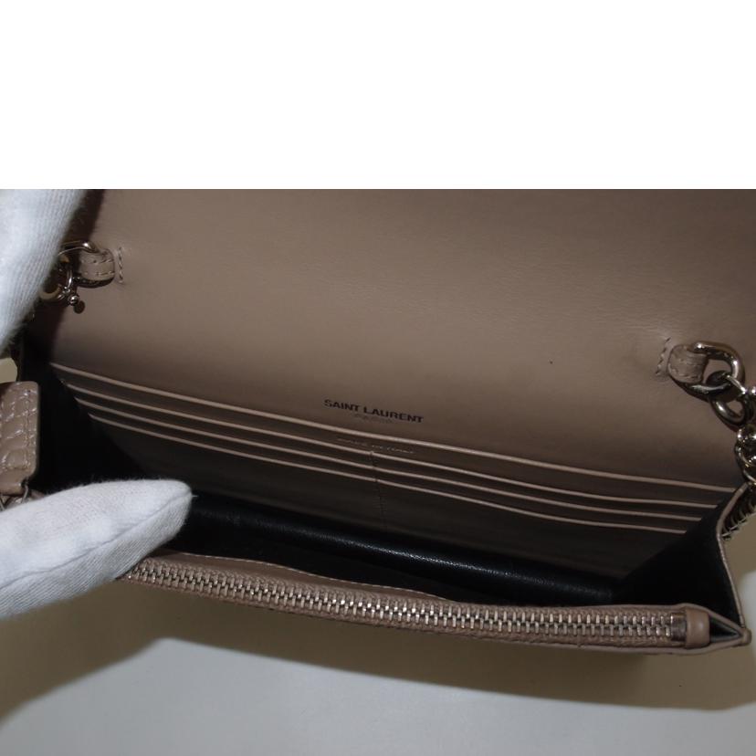 SAINT LAURENT サンローラン/ケイトクロコ調チェーンウォレット/グレージュ系/452159//031*/Aランク/69